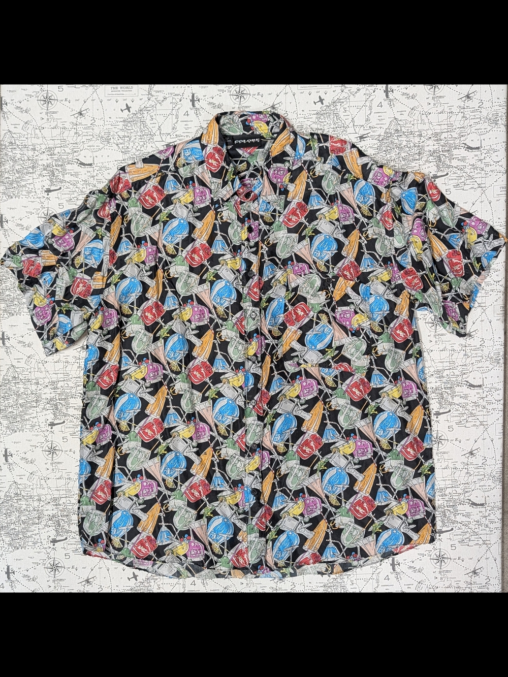 Vintage Colore Italia 100% Silk Cocktail Print Button Down Shirt Large